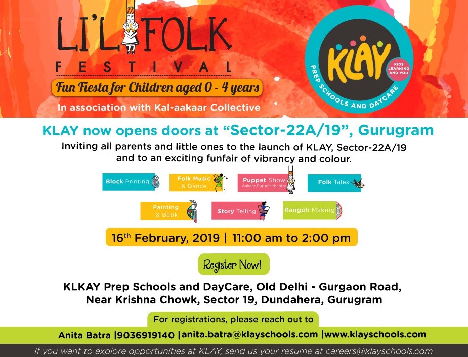 Hola Gurugram moms and dads. India's biggest Preschool and day care centre KLAY Prep School and Daycare have opened up their doors at Gurugram Sector 19 and 22A. Its time to explore the fun fiesta on 16th february at their Gurgaon centre. #parentingpartner #parenting #daycareingurgaon #preschoolingurgaon #bestplayschool #preschoolinnoida #noidadaycare #KLAYSchool #preschool #gurgaonmoms
